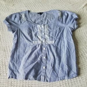 American Eagle Blue/White Blouse with Lace
